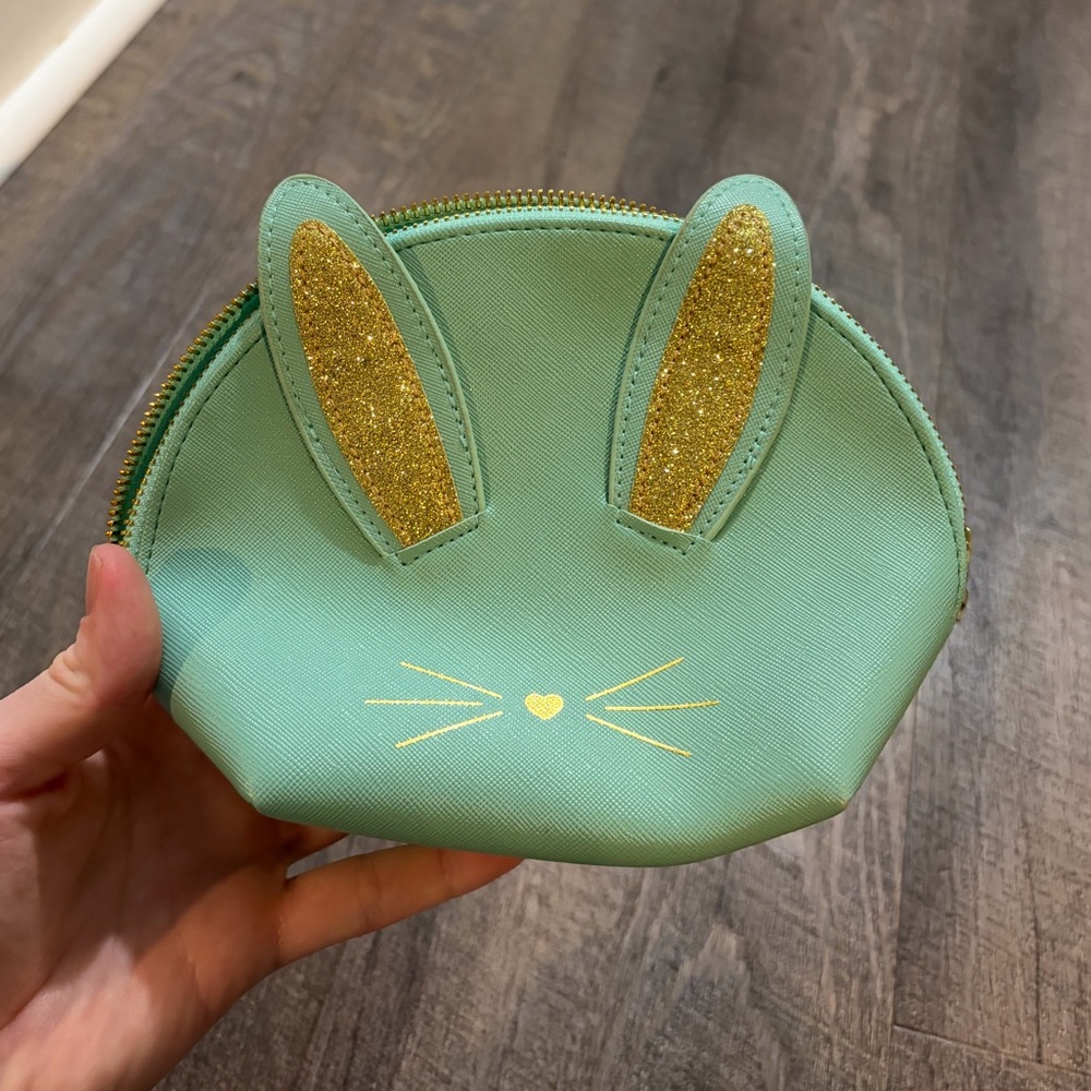 Too Faced Be Cool Not Cruel Mint Green Bunny Ear Zip-up Pouch